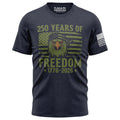 250 Years of Freedom T-Shirt front view — patriotic men's cotton tee with bold 250 Years of Freedom anniversary graphic, red white and blue